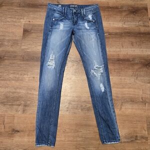 🇺🇸 bebe Premium Denim Women's Distressed Skinny Jeans in Blue Wash Size 29